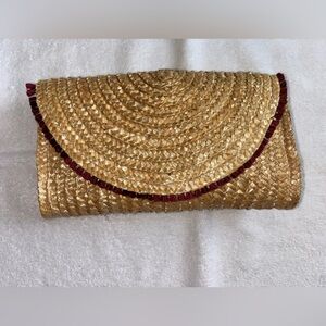 Woven Clutch Purse with Fringe Accent Fully Lined *No Marks or Flaws